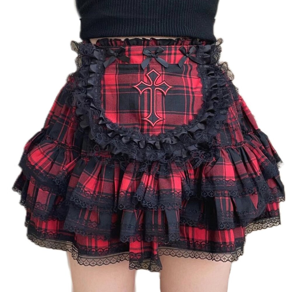 Subculture Gothic Lolita Halter Neck Printed T-Shirt + Lace Tiered Puffy Skirt